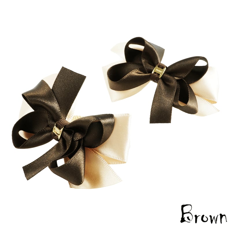 2点セット） バイカラー ダブルリボン ヘアゴム ツインテール キッズ