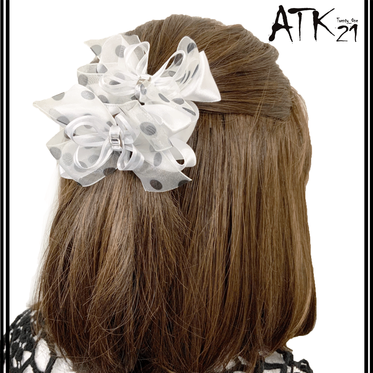 2点セット） ドット柄 ダブルリボン ヘアゴム ツインテール キッズ