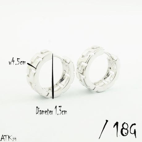 両耳用（2個セット）グレカ模様 シンプル フープピアス 18G シルバー ブラック メンズ レディース ユニセックス アクセサリー：HPB170703(L)
