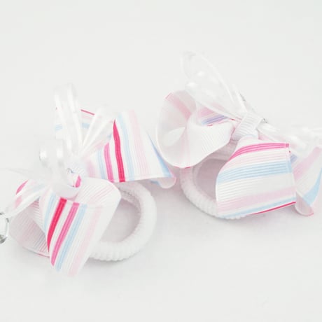 (2個セット） ストライプ リボン ストーン パール ヘアゴム ツインテール キッズ アクセサリー 卒業式 入学式 発表会 七五三 結婚式  パーティ  ヘアアクセサリー：HG160601S