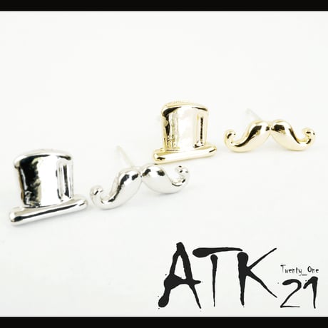 シルクハット ひげ 帽子 髭 男爵セット スタッドピアス おもしろアイテム Silverpost925 シルバー ゴールド メンズ レディース ユニセックス アクセサリー：PS160607