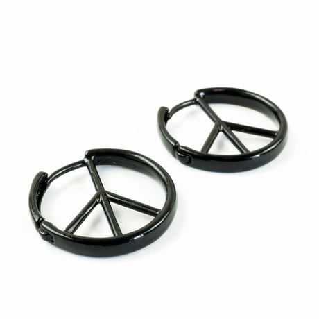 両耳用（2個セット） ピースマーク フープ リング ピアス ブラック メンズ レディース ユニセックス アクセサリー：MPS160507