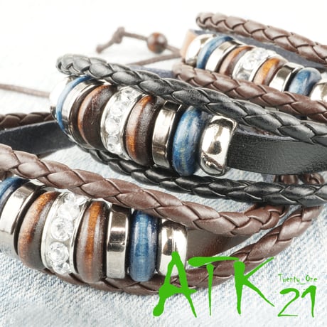 3連レザーコードブレスレット シンプル ペアブレスレット メンズ レディース アクセサリー：MB160306