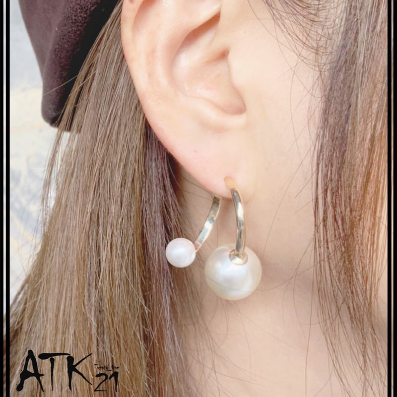 2点セット）パール ピアス スタッドピアス ダブルパール バック 
