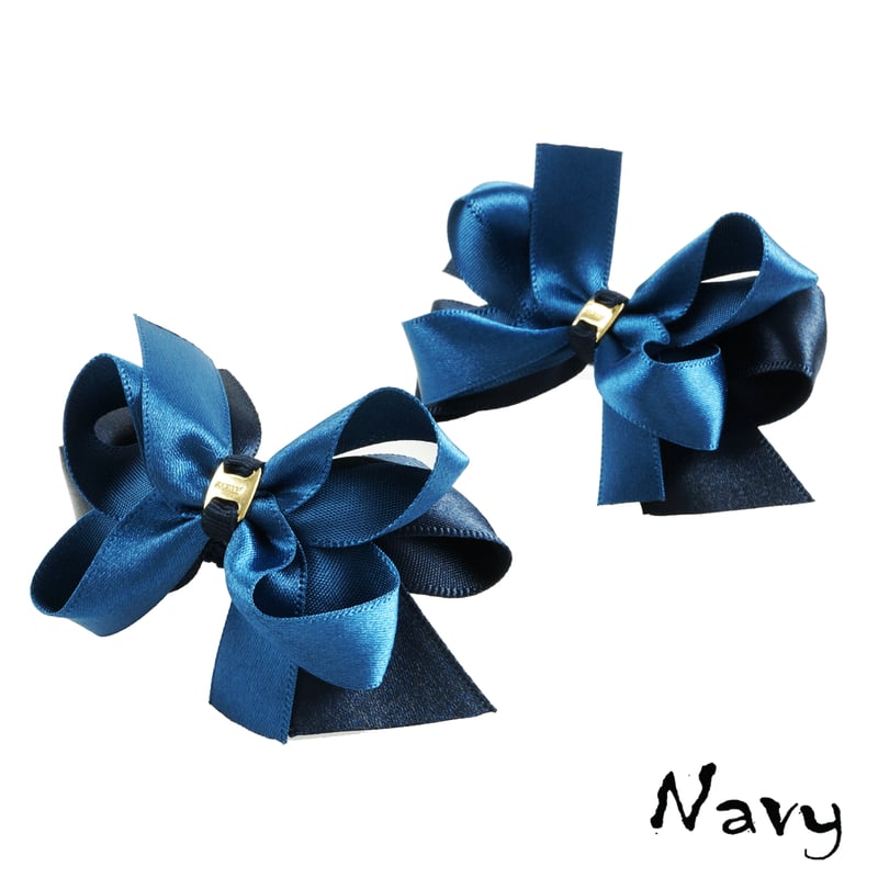 ヘアゴム ヘアリボン ツインテール　1194　ネイビー 2点セット） バイカラー ダブルリボン ヘアゴム ツインテール