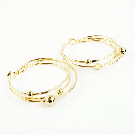 ３連 フープピアス ゴールドボール ゴールド レディース アクセサリー：PL160806