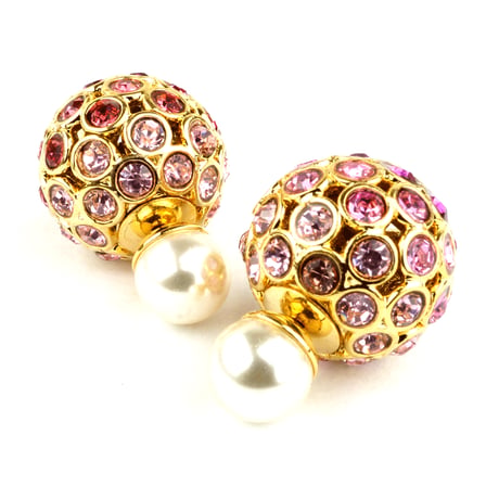 パール カラー ビジュー ボール バックキャッチ ピアス 2way ゴージャス ゴールド レディース アクセサリー