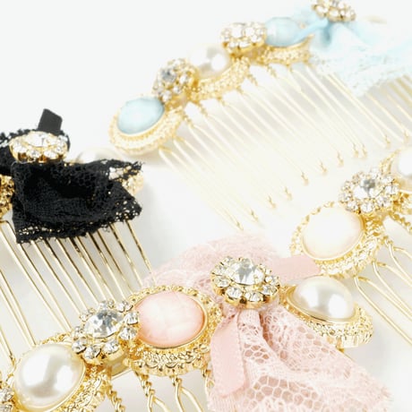 レース リボン パール ビジュー ヘア コーム レディース ヘアアクセサリー ヘアアレンジ:HKM160201