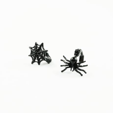 両耳用（2個セット）蜘蛛 蜘蛛の巣 クモ クモの巣 モチーフ ミニフープピアス 18G シルバー ブラック シンプル メンズ レディース ユニセックス アクセサリー：HPB170702