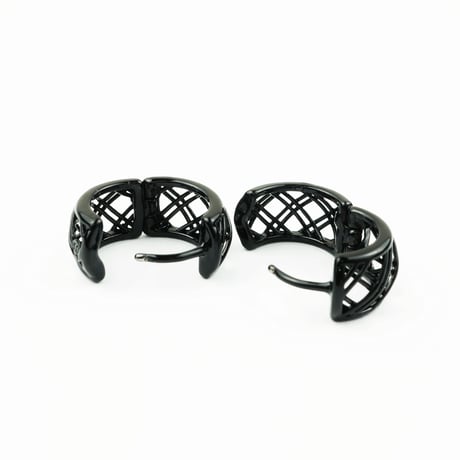 両耳用（2個セット）透かし メッシュ  フープピアス 18G シルバー ブラック シンプル 上品  レディース アクセサリー：HPB170505