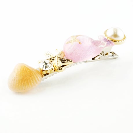 海モチーフ ヘアクリップ フィッシュ スターフィッシュ ヒトデ  シェル 貝殻 パール ビジュー ダッカール レディース ヘアアクセサリー：HD170205