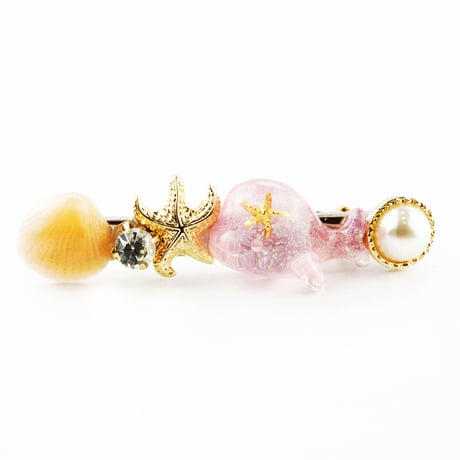 海モチーフ ヘアクリップ フィッシュ スターフィッシュ ヒトデ  シェル 貝殻 パール ビジュー ダッカール レディース ヘアアクセサリー：HD170205