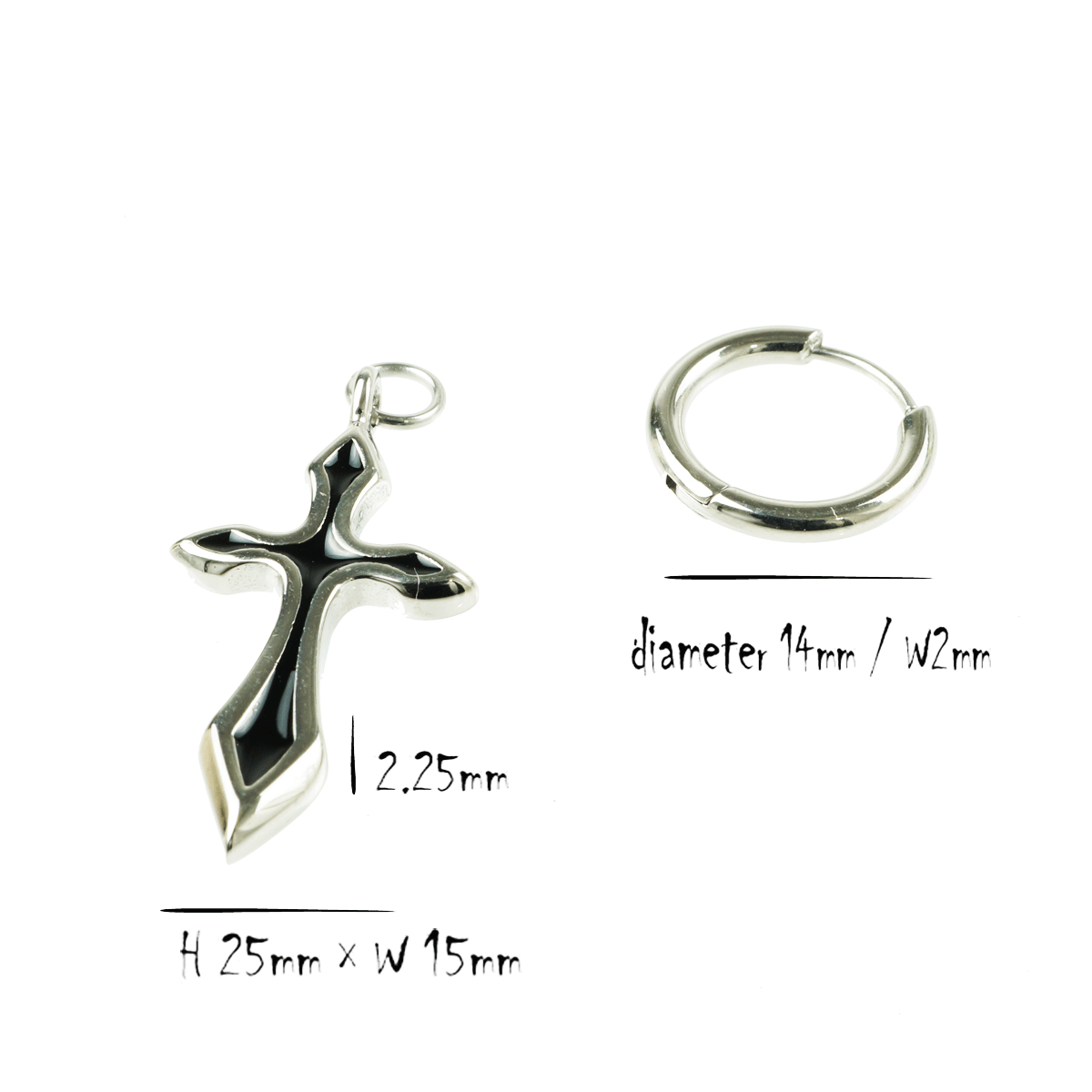 シルバー クロスチャーム フープピアス 片耳用 SHRINE - 【片耳用】 クロスフープピアス - CROSS HOOP - SILVER