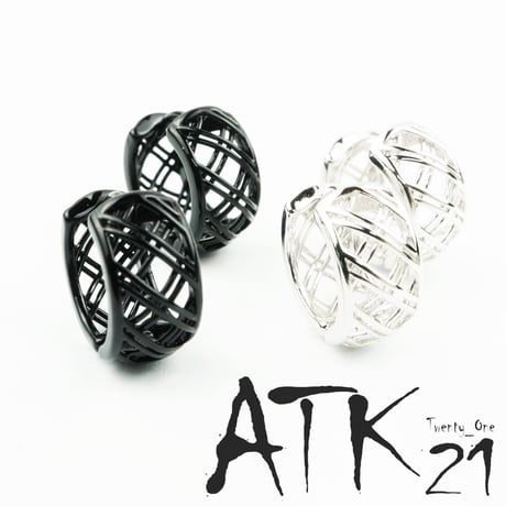 両耳用（2個セット）透かし メッシュ  フープピアス 18G シルバー ブラック シンプル 上品  レディース アクセサリー：HPB170505
