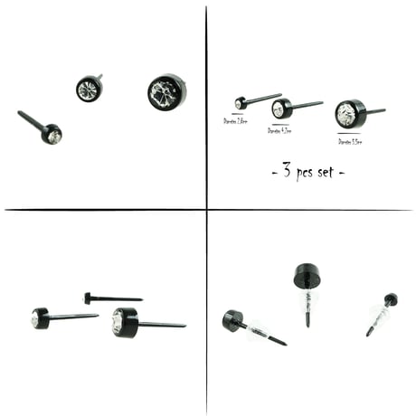 (3点セット）一粒ストーン 樹脂ピアス アレルギーフリー 18G ゴムキャッチ アクリル メンズ レディース ユニセックス アクセサリー：RP190101
