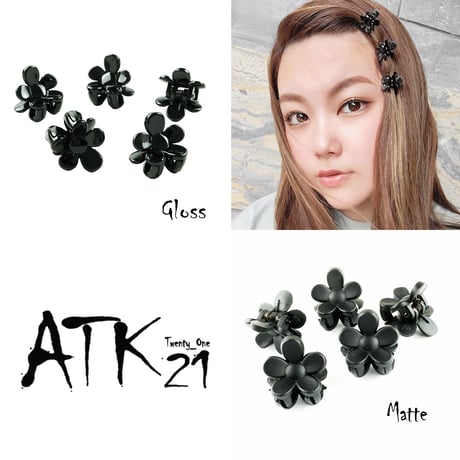 （5個セット） フラワー 艶あり 艶なし マットカラー ブラック ミックスカラー ミニバンスクリップ プチヘアクリップ 大人可愛い レディース アクセサリー：HBS160802b