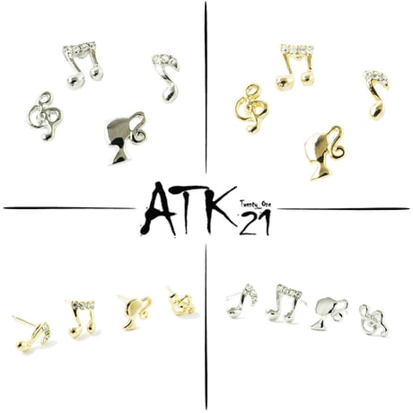 (4点セット）It's a Girl Barbie Music symbol バービー 人形 ドール 音楽 音符 トーン記号 ピアス スタッドピアス レディース アクセサリー：PSS180901