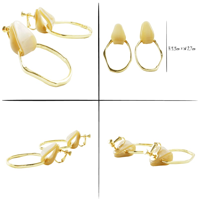 2点セット）変形ピアス イヤリング マーブルカラー カボション フープ