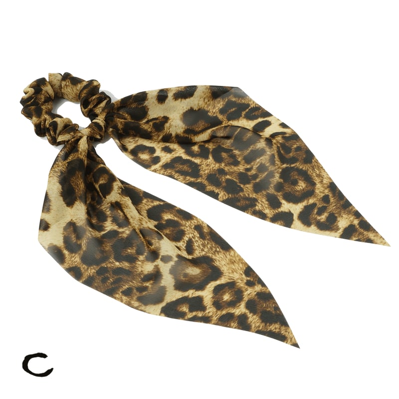 ハンドメイドシュシュM-3900♡レオパードポリエステル♡リボン付