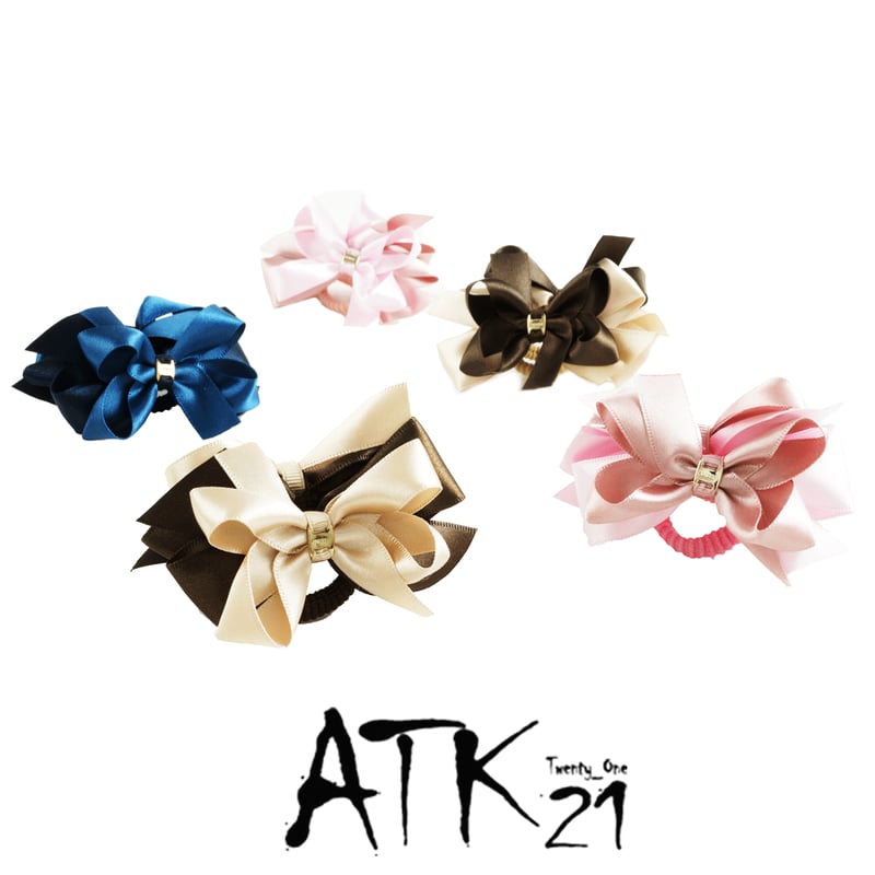 2点セット） バイカラー ダブルリボン ヘアゴム ツインテール キッズ