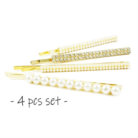 (4点セット)パール パヴェ ビジュー ヘアピン セット 上品 キレイ目 シンプル  簡単ヘアアレンジ 髪どめ 前髪 レディース ヘアアレンジ ヘアアクセサリー