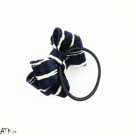 ベロア ボーダー ストライプ リボン ヘアゴム ヘアポニー レディース ヘアアクセサリー：HG170902