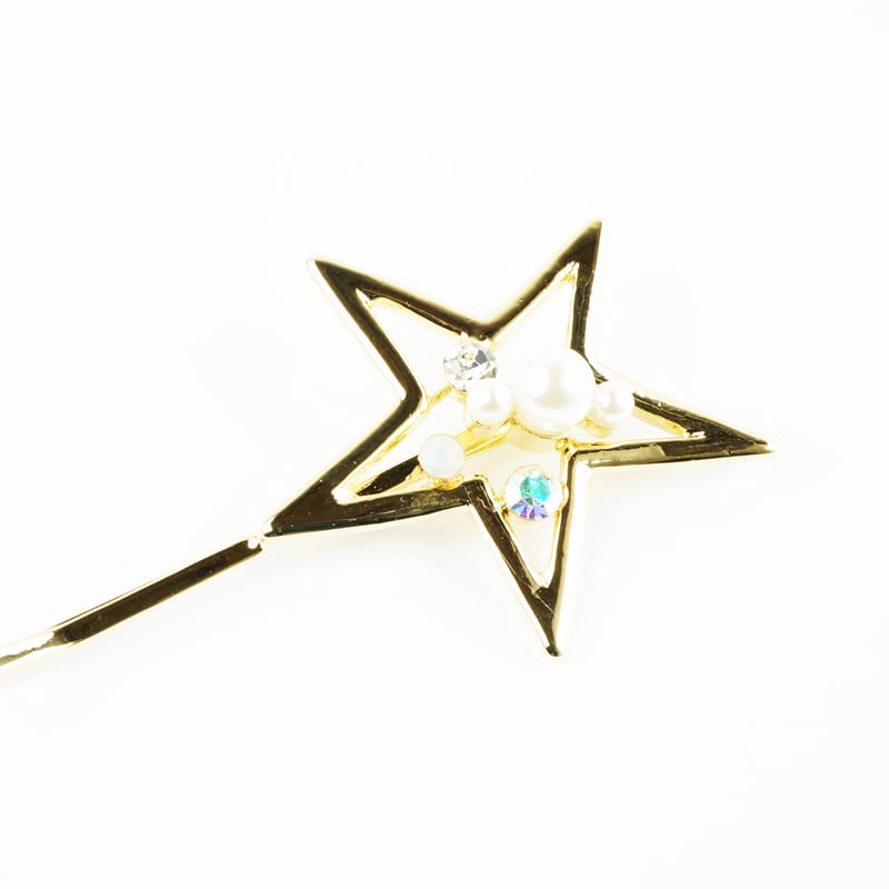 2点セット)スター 星 パール オーロラ ビジュー ゴールド ヘアピン