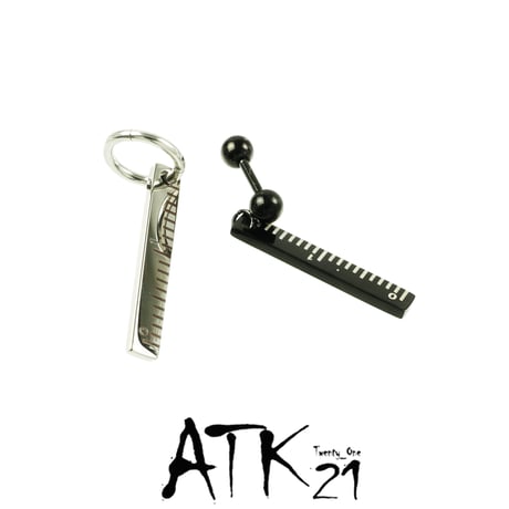 片耳用（1個売り）ものさしモチーフ 定規ピアス ボディピアス リングピアス ステンレス 16G サージカルステンレス316L メンズ レディース ユニセックス アクセサリー：MBS191208