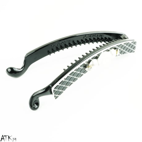 モノトーン チェック black カメリア パール ストーン バナナクリップ ヘアクリップ 簡単ヘアアレンジ レディース ヘアアクセサリー：BNN171001