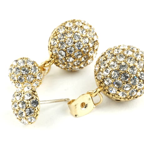 パヴェ ボール バックキャッチ ピアス 2way ゴージャス キュービックジルコニア シルバー ゴールド レディース アクセサリー