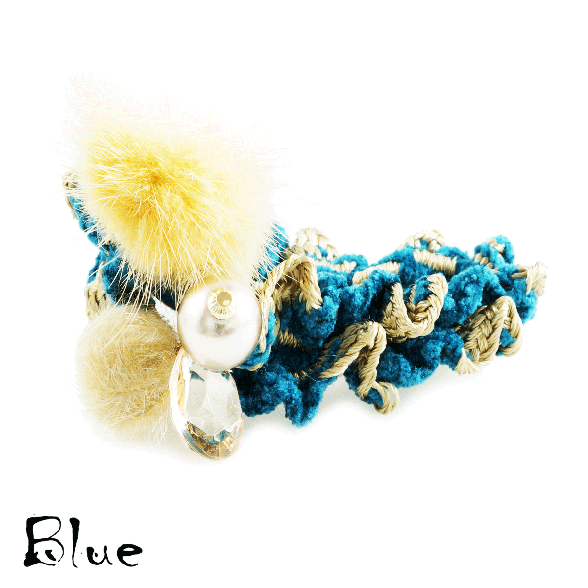 じゃらじゃら ヘアゴム 大ぶりパープル×イエロー ヘアゴム