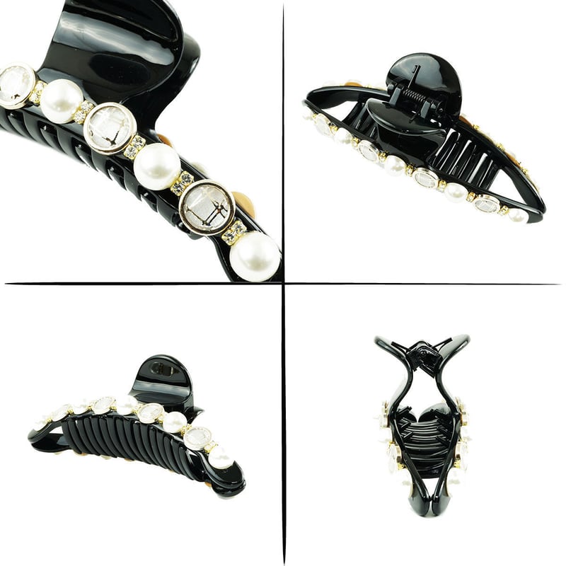パール ブラック ビジュー ラインストーン 上品 バンスクリップ