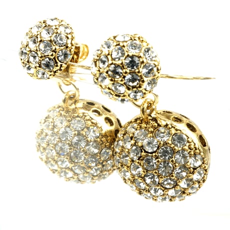 パヴェ ボール バックキャッチ ピアス 2way ゴージャス キュービックジルコニア シルバー ゴールド レディース アクセサリー