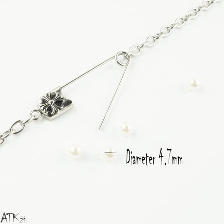 サージカルステンレス316L ステンレス アンクレット 安全ピン パール メンズ レディース ユニセックス アクセサリー：ASC170801