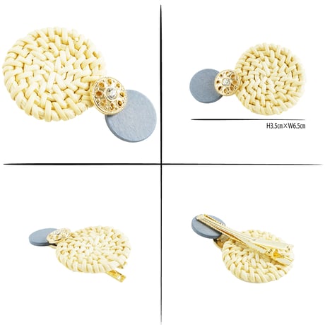 ラタン素材 サークル ウッドビーズ ヘアクリップ 髪留め 前髪 サイド留め 簡単ヘアアレンジ 大人カジュアル レディース ヘアアクセサリー:HD190301
