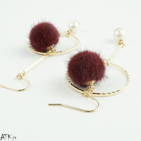 秋冬 ファー フープ  ピアス サークル コットンパール アシンメトリー フックピアス レディース アクセサリー：PHL171001