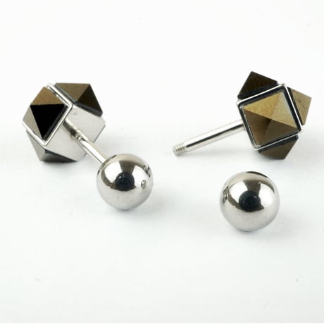 両耳用（2個セット） ピラミッド スクエア モチーフ バーベルピアス メンズ レディース ステンレス Surgical Steel316L ブラックシルバー  アクセサリー：MP160206