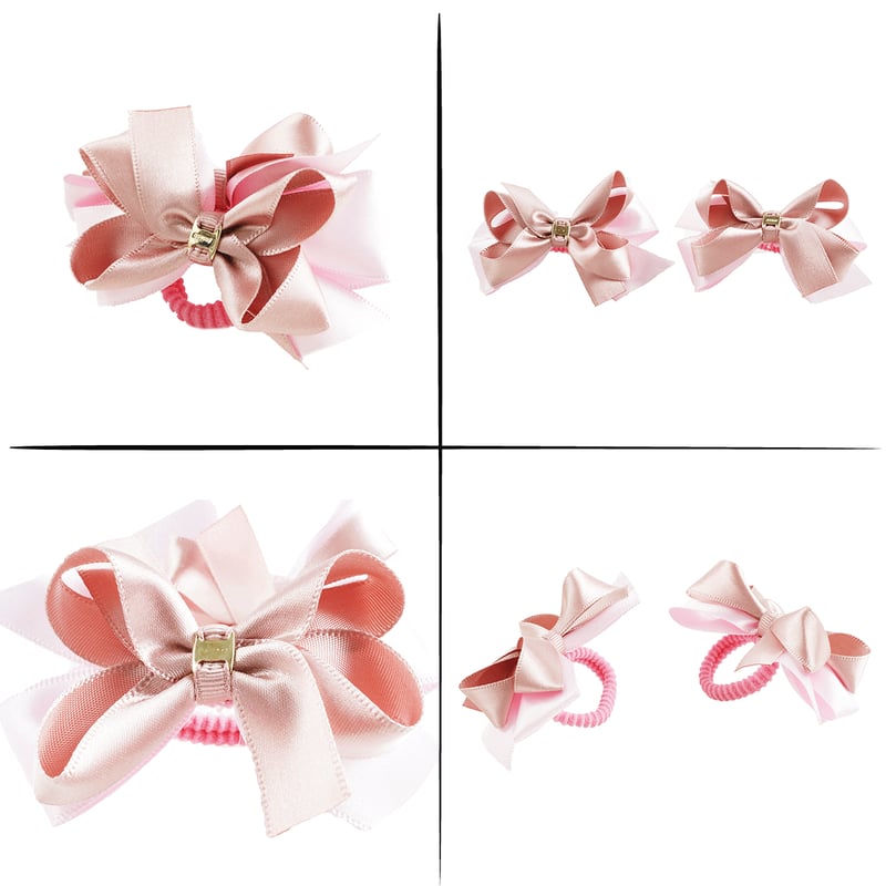 2点セット） バイカラー ダブルリボン ヘアゴム ツインテール キッズ