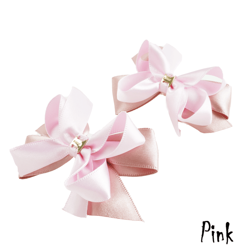 2点セット） バイカラー ダブルリボン ヘアゴム ツインテール キッズ