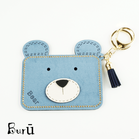 Bear くまちゃん モチーフ スエード パスケース  カードケース カードホルダー ICカード キーホルダー アクセサリー：PC180203