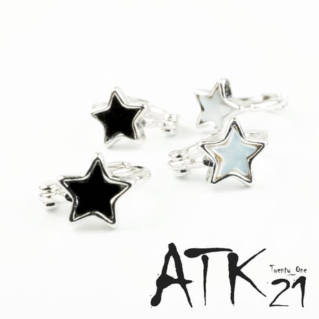 両耳用（2個セット） スター 星 ★ オニキス シェル フープ リング ミニ プチ ピアス 軟骨ピアス メンズ レディース ユニセックス アクセサリー：MPB160511