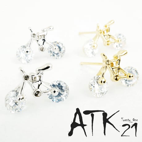 キラキラ ライトストーン 可愛い自転車モチーフピアス シルバー ゴールド アクセサリー メンズ レディース ユニセックス：PS160604