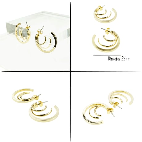 （2点セット）3連 フープピアス サークル スタッドピアス おしゃれ 大人アクセ レディース アクセサリー ：PSM190730