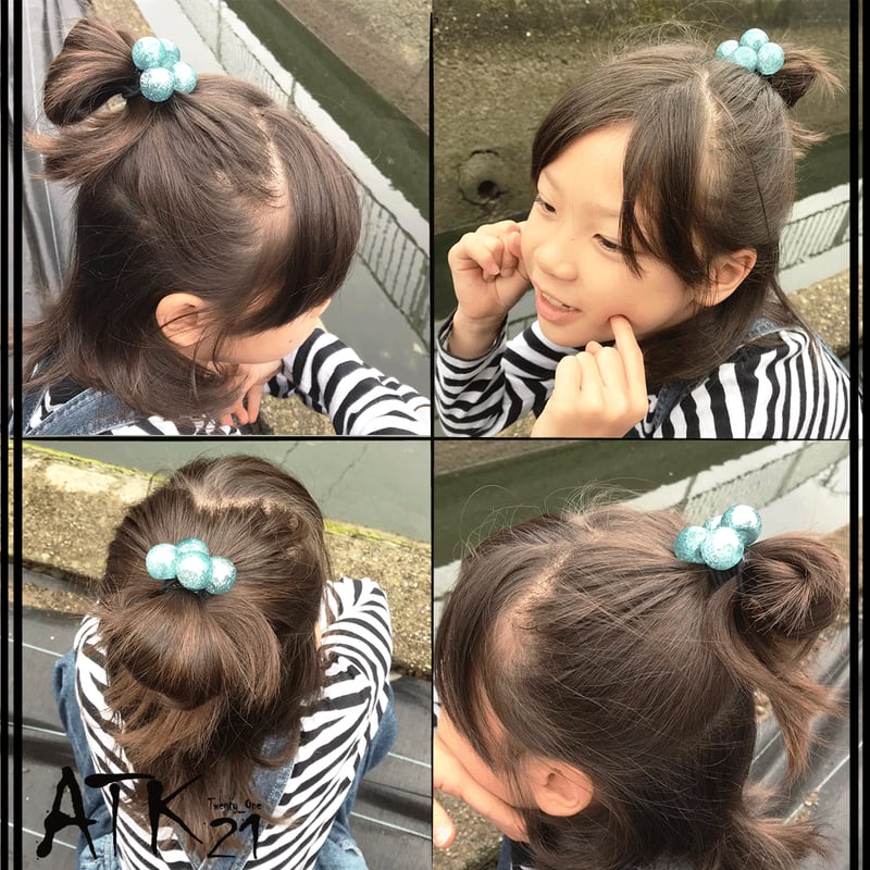 2点セット） ラメ入り ボール 子供用ヘアゴム ツインテール ヘアポニー