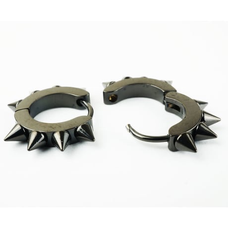 両耳用（2個セット） ブラックスパイク トゲトゲ フープ リング ピアス メンズ レディース ステンレス アクセサリー:MP160204