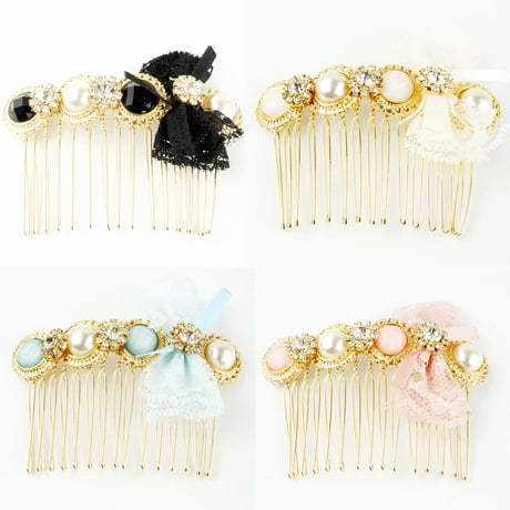 レース リボン パール ビジュー ヘア コーム レディース ヘアアクセサリー ヘアアレンジ:HKM160201