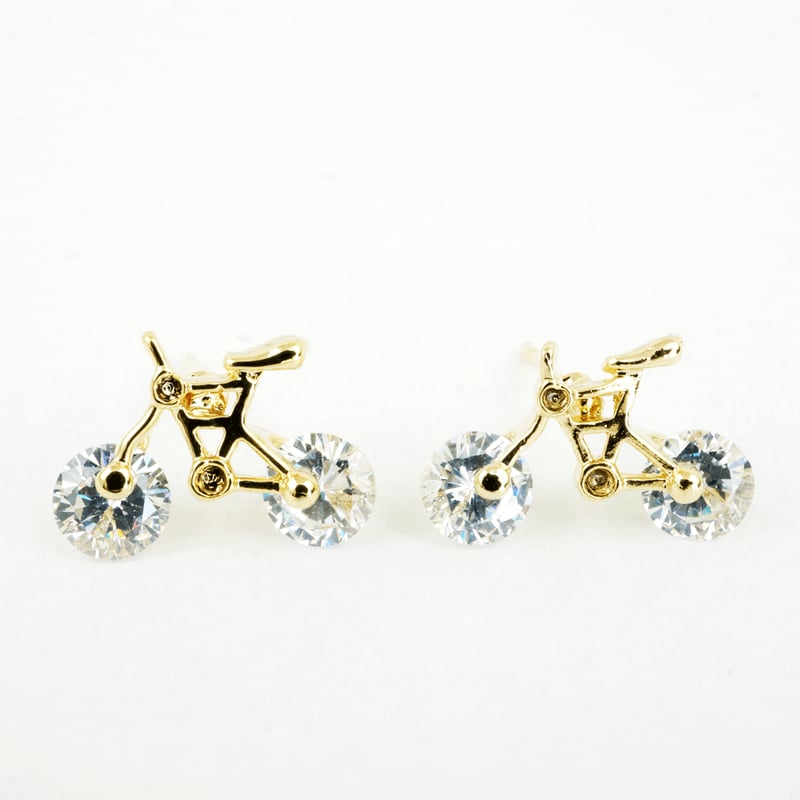 キラキラ ライトストーン 可愛い自転車モチーフピアス シルバー