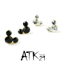 両耳用(2点セット）ミッキー モチーフ Black キラキラ クリア  スタッドピアス メンズ レディース  ユニセックス アクセサリー：PSS181004