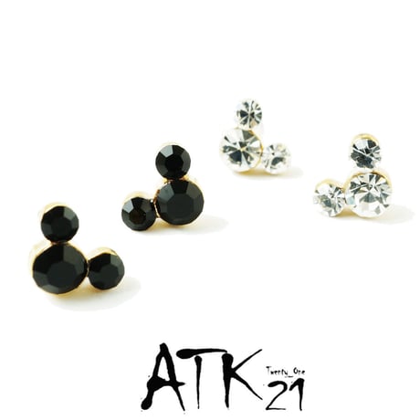 両耳用(2点セット）ミッキー モチーフ Black キラキラ クリア  スタッドピアス メンズ レディース  ユニセックス アクセサリー：PSS181004