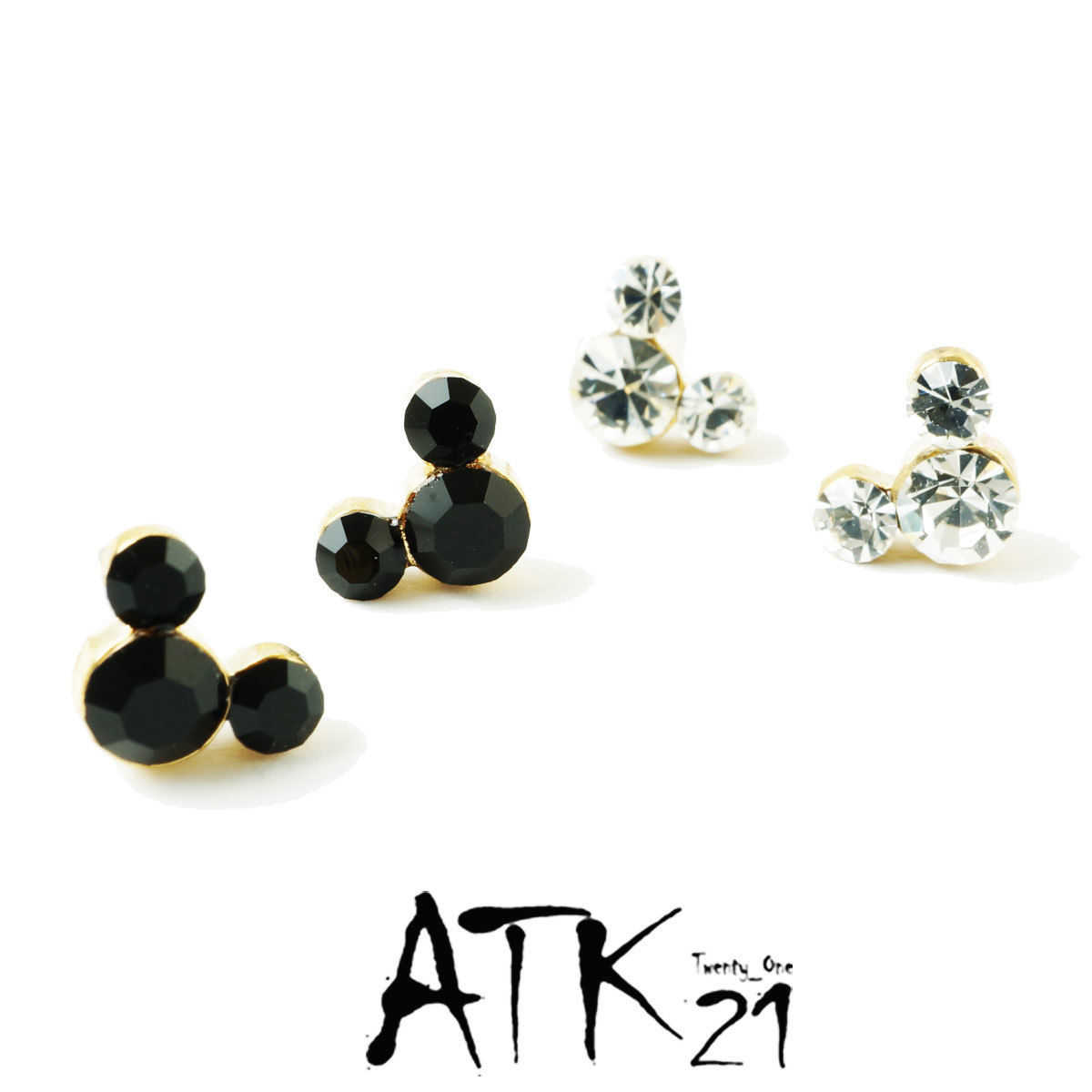 両耳用(2点セット)ミッキー モチーフ Black キラキラ クリア 両耳用(2点セット)ミッキー モチーフ Black キラキラ クリア